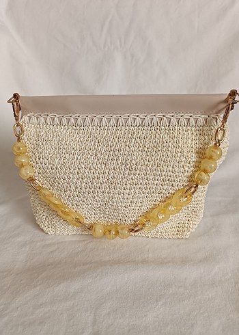 Boncuklu Bej Örgü Kadın Çanta - Görsel 2