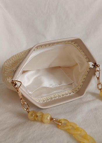 Boncuklu Bej Örgü Kadın Çanta - Görsel 5