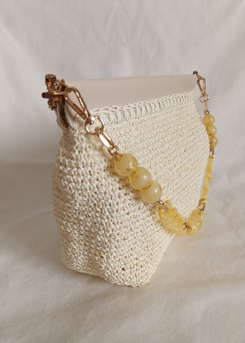 Boncuklu Bej Örgü Kadın Çanta - Görsel 3