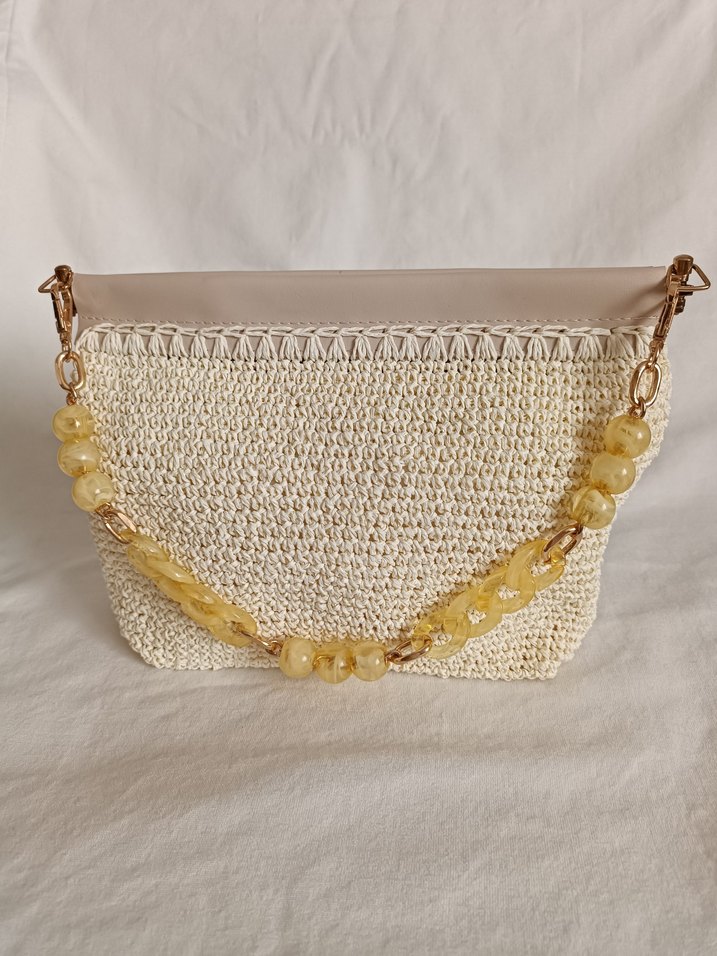 Boncuklu Bej Örgü Kadın Çanta - Görsel 2