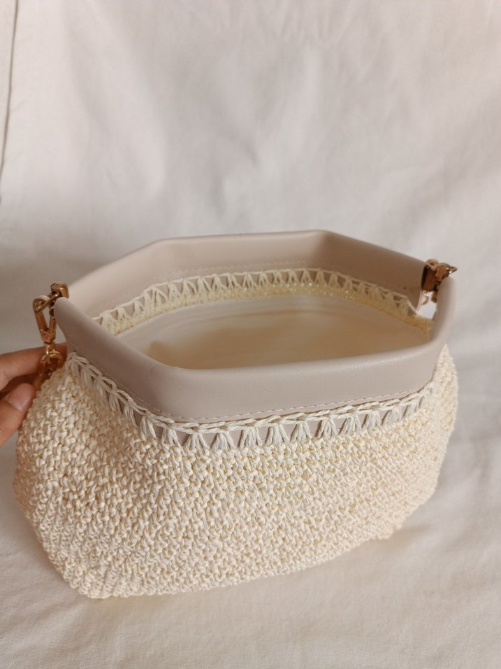 Boncuklu Bej Örgü Kadın Çanta - Görsel 4