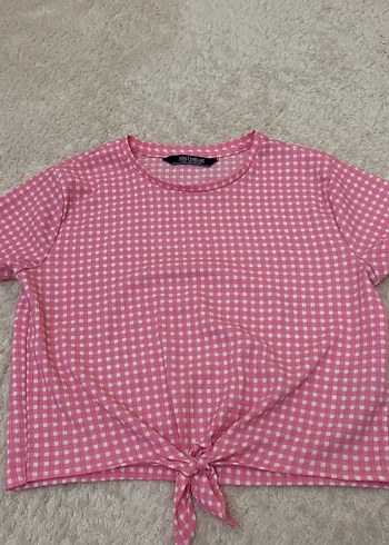 Kız Çocuk Pembe Bağlamalı Kısa Kollu Tişört - Görsel 2