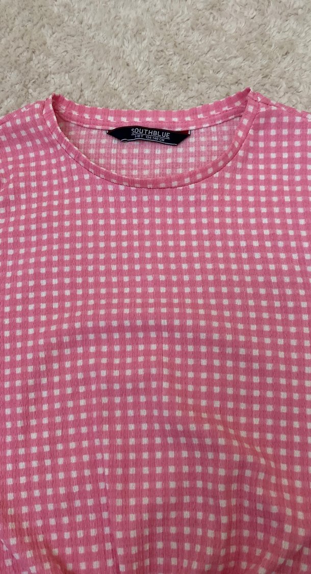 Kız Çocuk Pembe Bağlamalı Kısa Kollu Tişört - Görsel 3