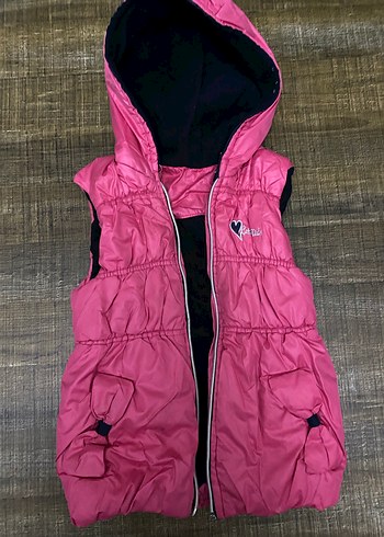 Kız Çocuk Kapüşonlu Pembe Fermuarlı Yelek - Görsel 2