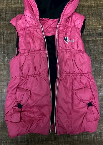 Kız Çocuk Kapüşonlu Pembe Fermuarlı Yelek - Görsel 3