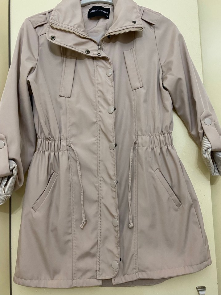 Pudra Midi Kadın trençkot , Düğmeli, Rahat Kesim - Görsel 5