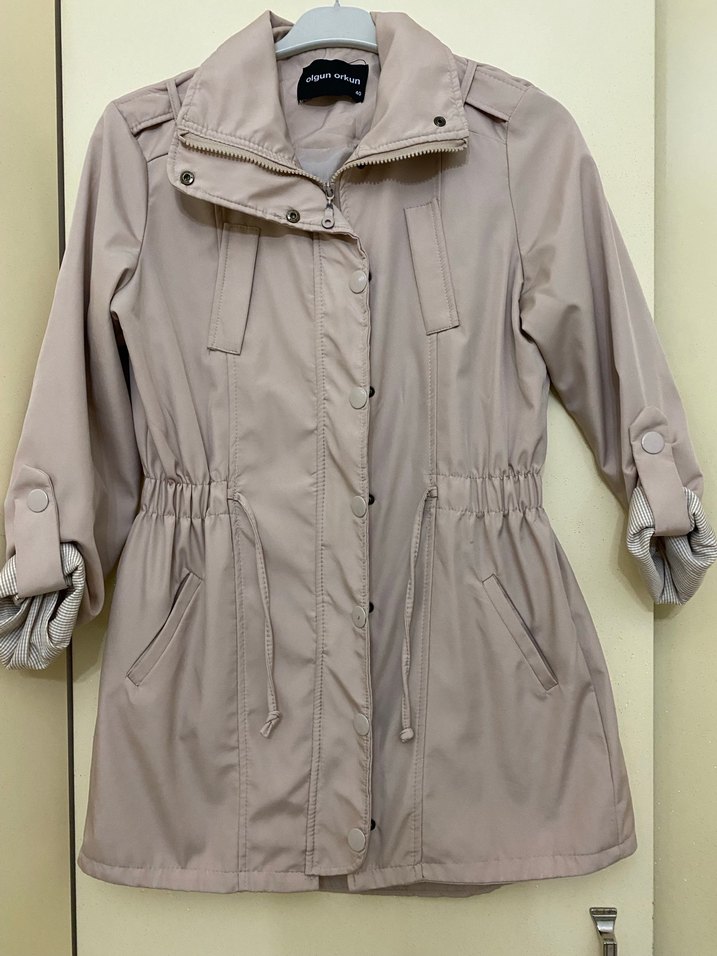 Pudra Midi Kadın trençkot , Düğmeli, Rahat Kesim - Görsel 2