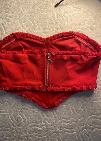 Trendyol Milla Kırmızı Fırfırlı Straplez Mini Büstiyer - Görsel 2