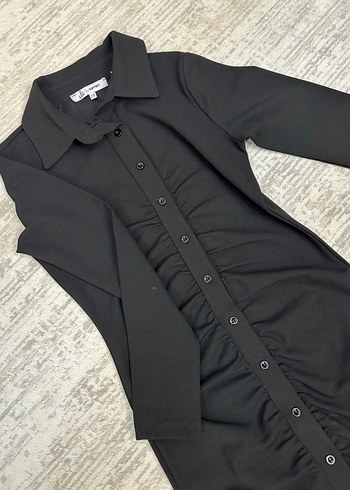 Uzun Kollu Siyah Düğmeli Kadın Elbise - Görsel 2