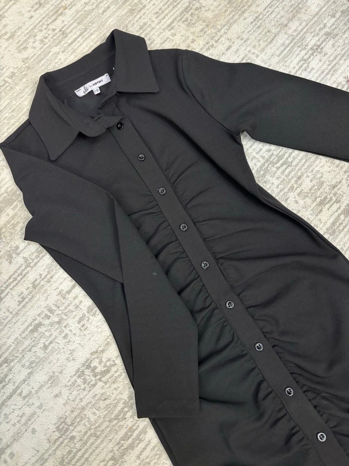 Uzun Kollu Siyah Düğmeli Kadın Elbise - Görsel 2