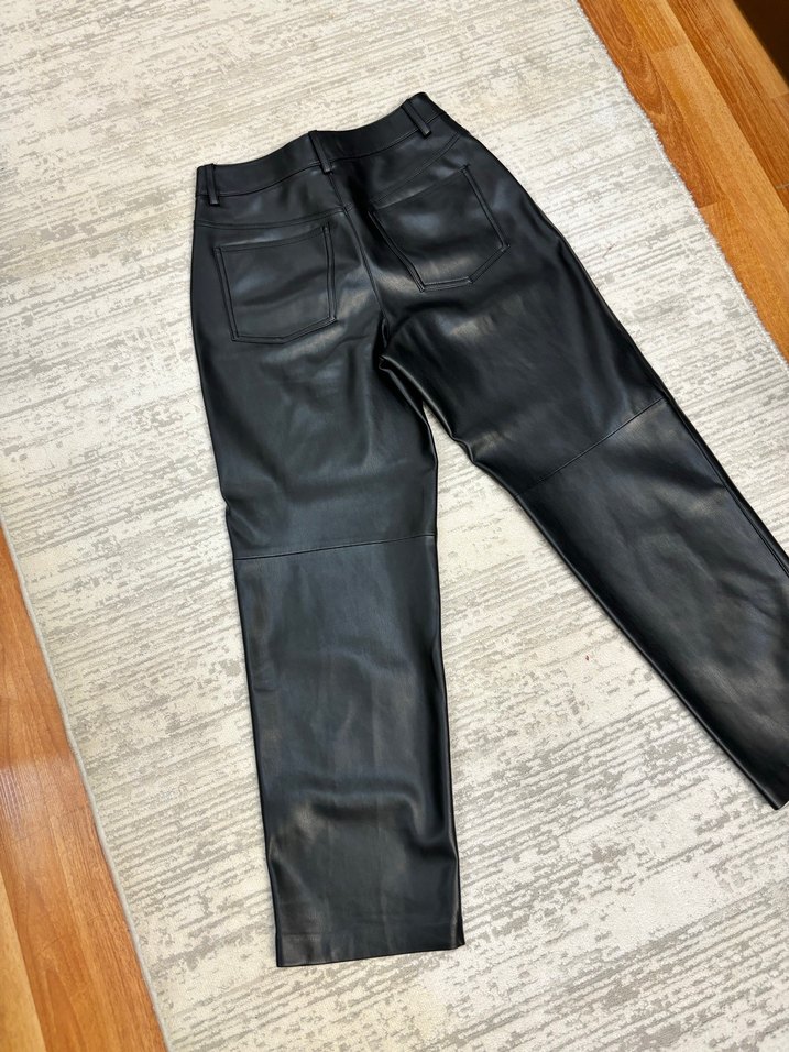 Deri Siyah Midi Kadın Pantolon - Görsel 3