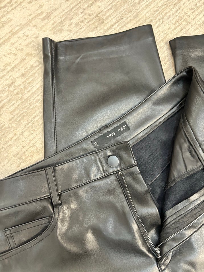 Deri Siyah Midi Kadın Pantolon - Görsel 4