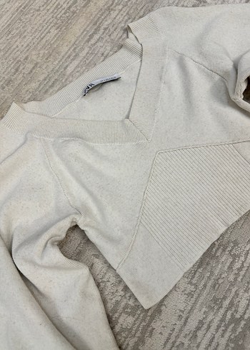 Bej V Yaka Kadın örme kazak - Görsel 2