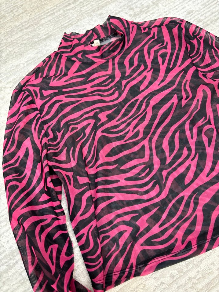 Pembe Zebra Desenli Uzun Kollu Bluz - Görsel 2