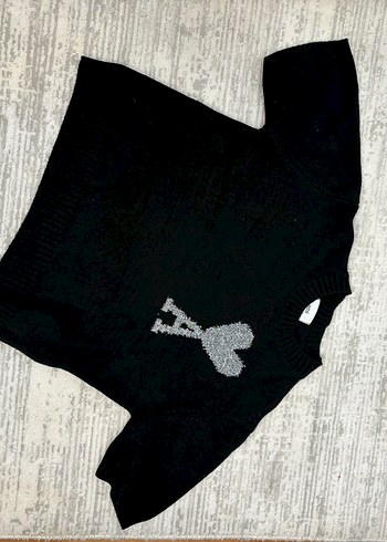 Siyah Kısa Kollu Örgü Kazak - Görsel 3