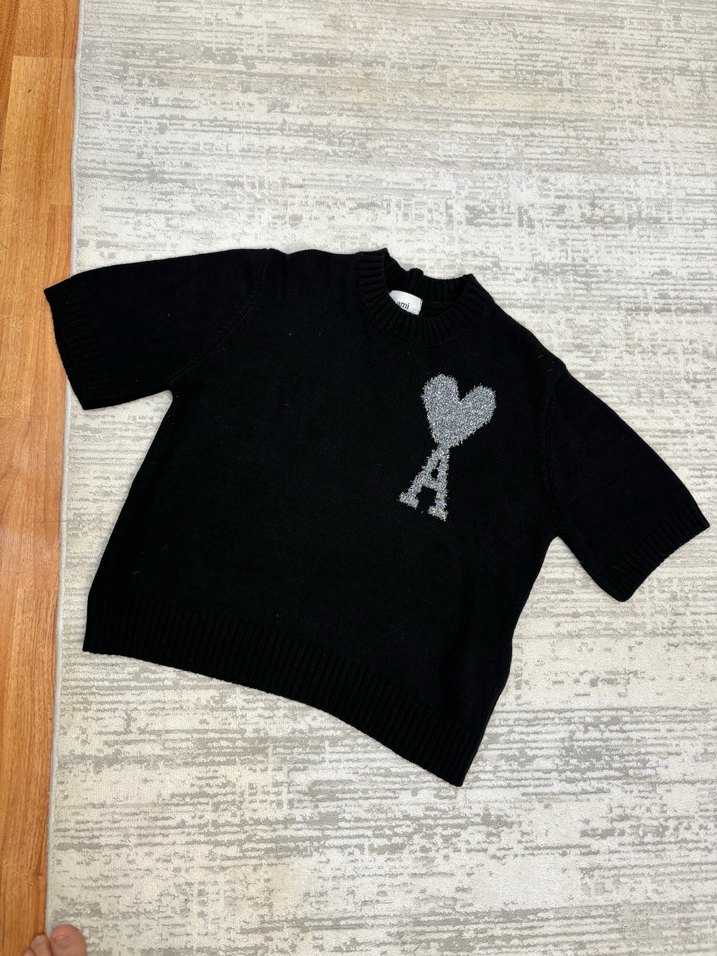 Siyah Kısa Kollu Örgü Kazak - Görsel 2