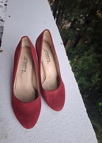 Klasik Kırmızı Süet Stiletto Topuklu Kadın Ayakkabı - Görsel 2