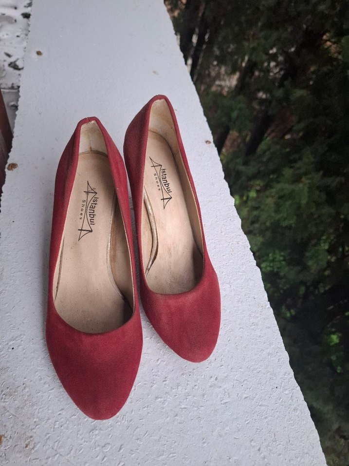 Klasik Kırmızı Süet Stiletto Topuklu Kadın Ayakkabı - Görsel 2