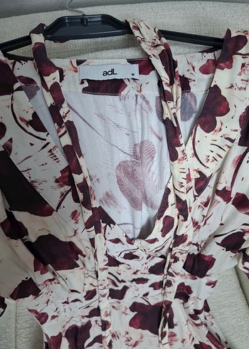 Adl Bordo Gri Bağlama Desenli Uzun Kollu Elbise - Görsel 2