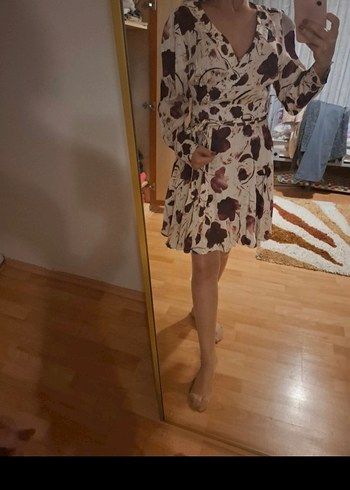 Adl Bordo Gri Bağlama Desenli Uzun Kollu Elbise - Görsel 3