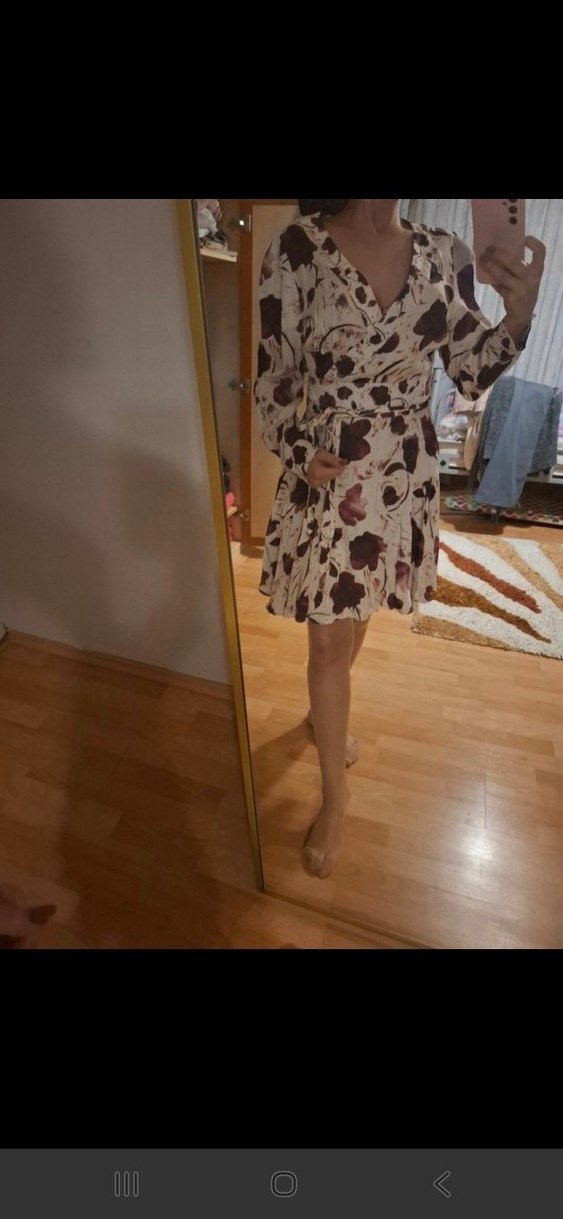 Adl Bordo Gri Bağlama Desenli Uzun Kollu Elbise - Görsel 3