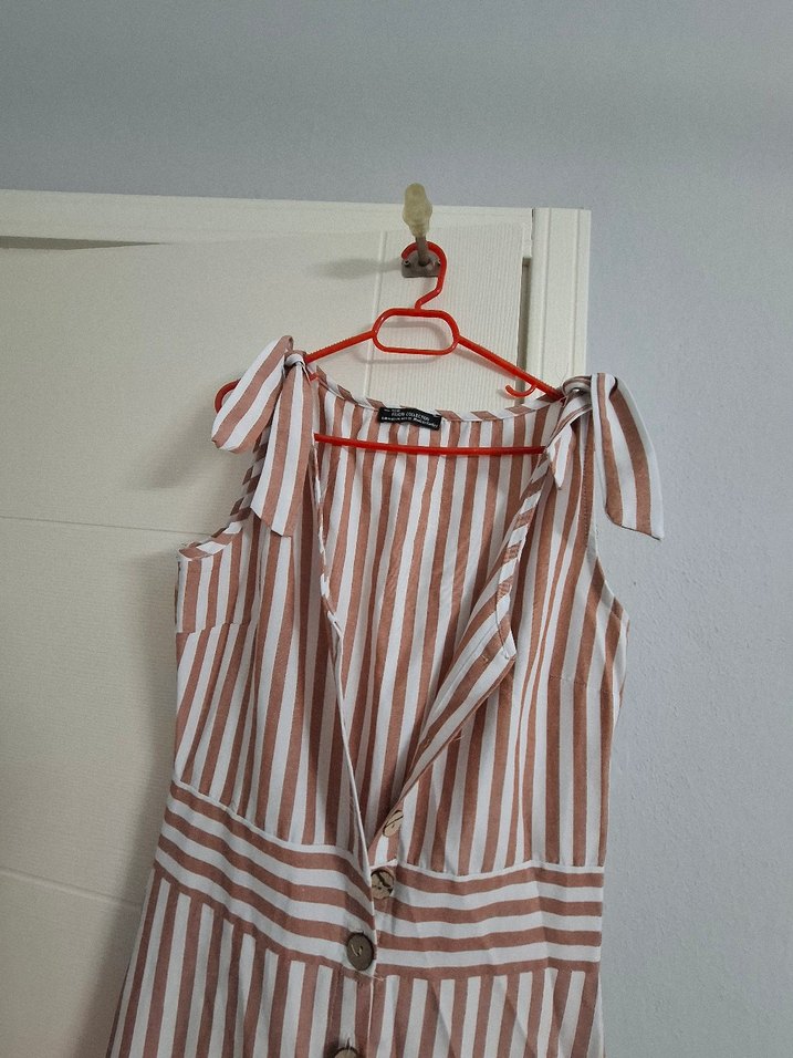 Bej Çizgili Pamuklu Uzun Elbise - Görsel 3