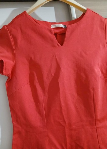 DeFacto Kırmızı V Yaka Düğmeli elbise - Görsel 2