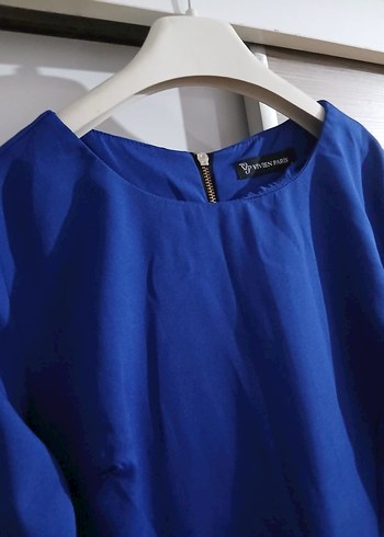 Kadın Mavi Uzun Kollu Drapeli Elbise - Görsel 3