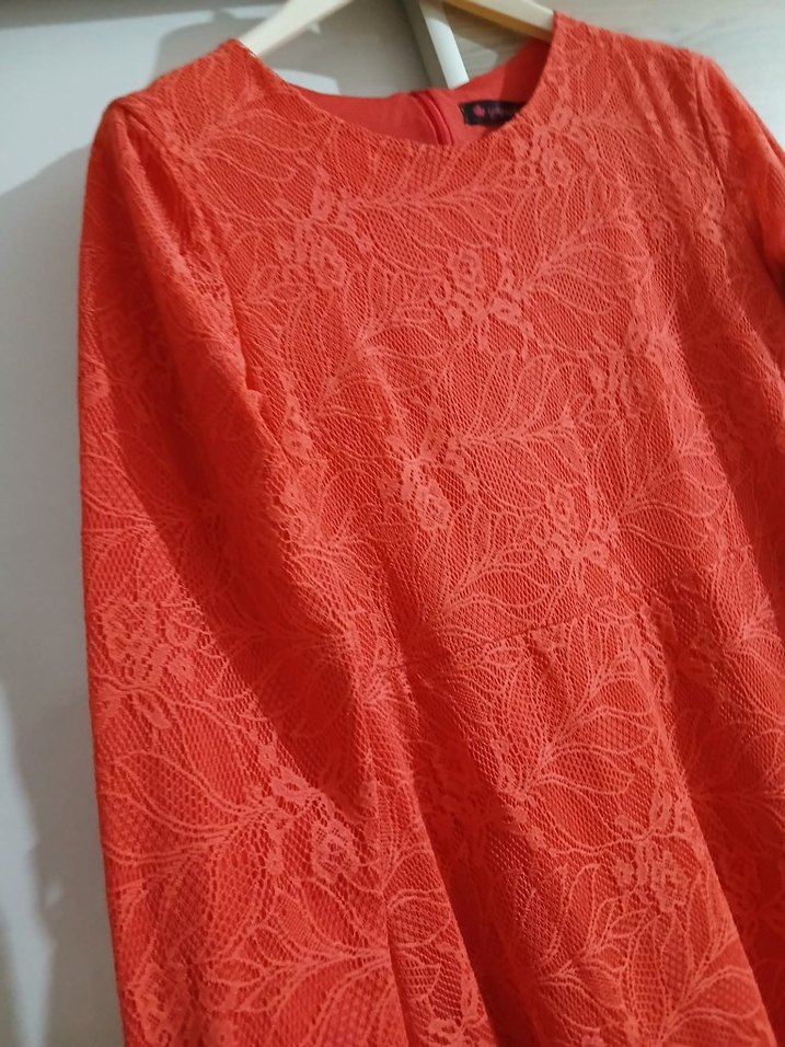 Kırmızı Uzun Kollu Bohem Uzun Elbise - Görsel 2