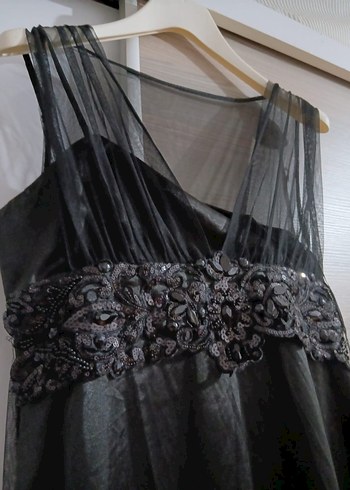 Nakışlı Siyah Straplez Midi Elbise - Görsel 4