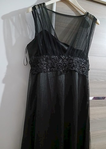 Nakışlı Siyah Straplez Midi Elbise - Görsel 3