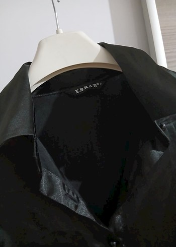 Saten Görünümlü Siyah Uzun Kollu Gömlek - Görsel 2