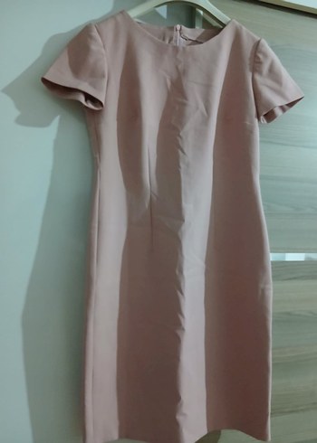 Bej Midi Ofis Elbisesi Kısa Kollu - Görsel 2