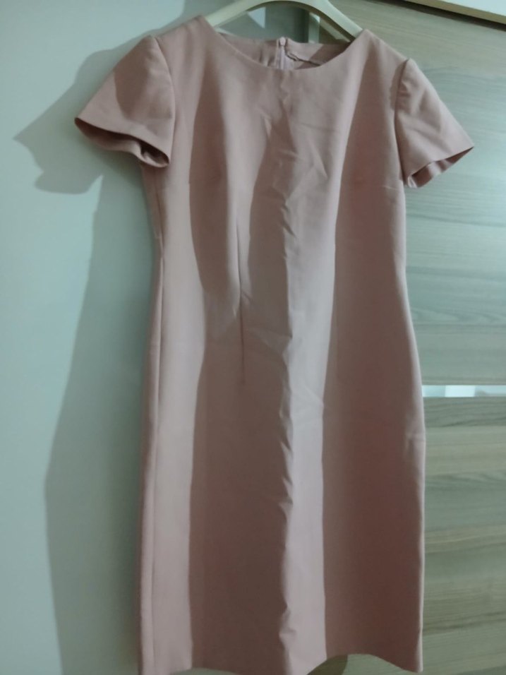 Bej Midi Ofis Elbisesi Kısa Kollu - Görsel 2