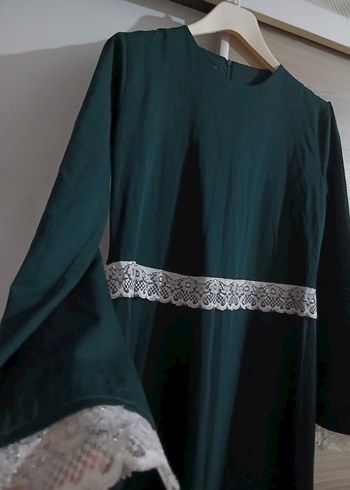 Uzun Kollu Yeşil Kadın Uzun Elbise - Görsel 2