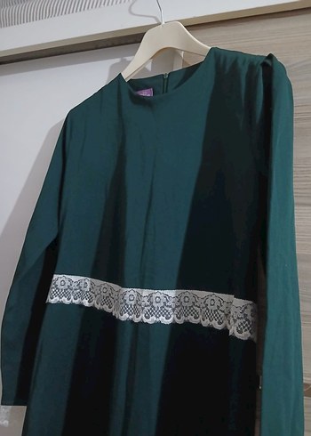 Uzun Kollu Yeşil Kadın Uzun Elbise - Görsel 3