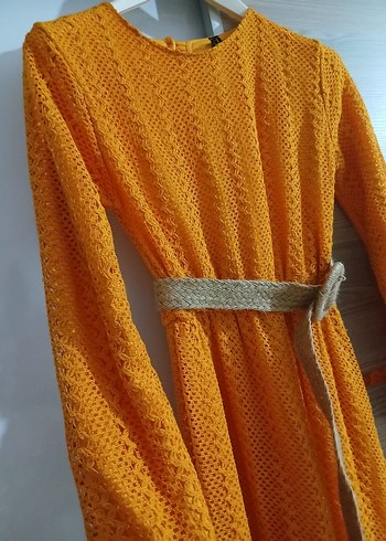 Sarı Örgü Uzun Bohem Elbise - Görsel 2