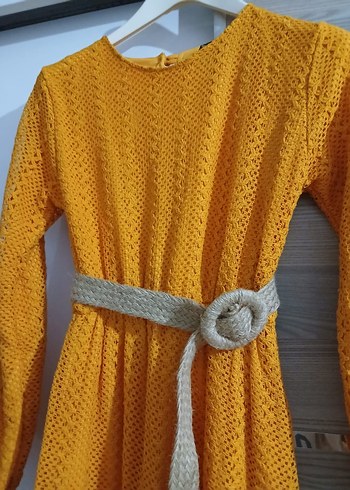 Sarı Örgü Uzun Bohem Elbise - Görsel 3