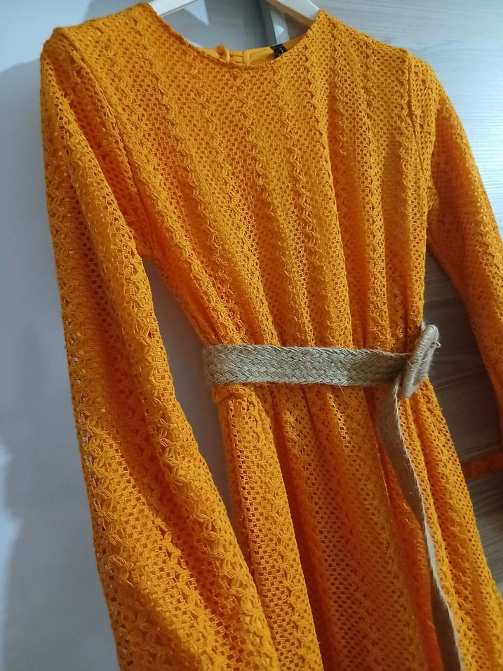 Sarı Örgü Uzun Bohem Elbise - Görsel 2