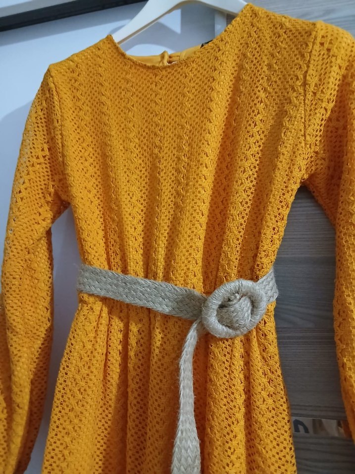 Sarı Örgü Uzun Bohem Elbise - Görsel 3