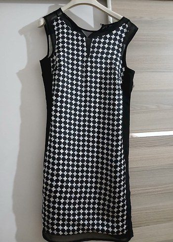 Kare Desenli Siyah Midi boy elbise - Görsel 3