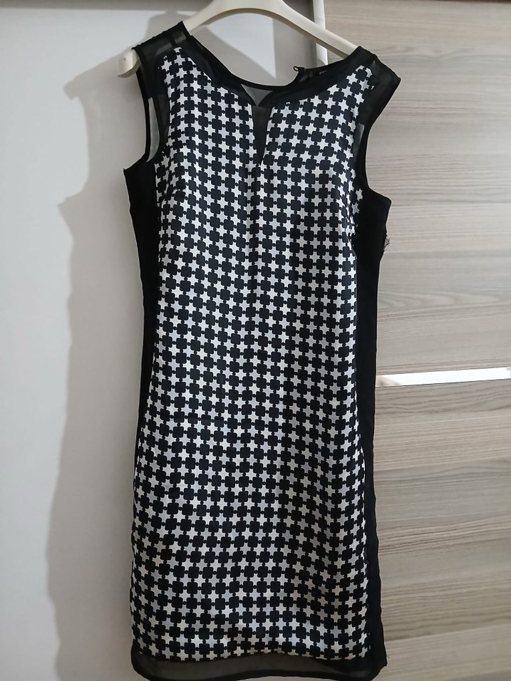 Kare Desenli Siyah Midi boy elbise - Görsel 3