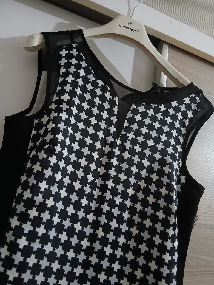 Kare Desenli Siyah Midi boy elbise - Görsel 2