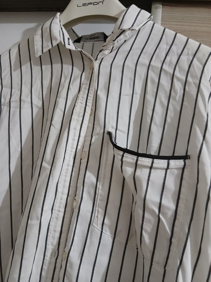 Çizgili Pamuklu Kadın Gömlek - Görsel 2