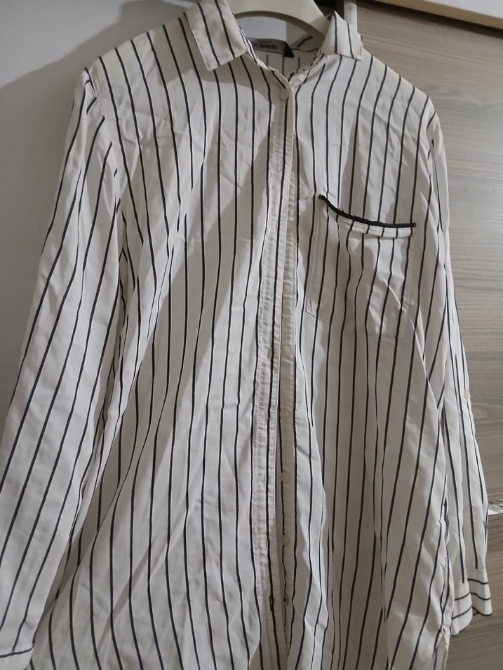 Çizgili Pamuklu Kadın Gömlek - Görsel 3