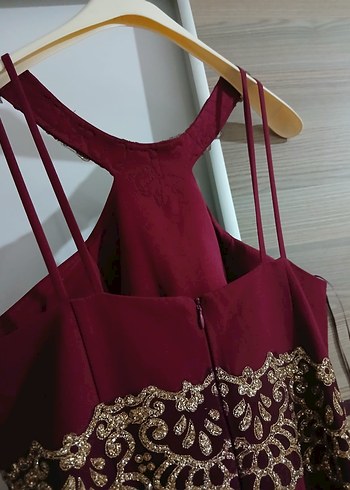 Bordo İşlemeli Uzun Abiye Elbise - Görsel 4