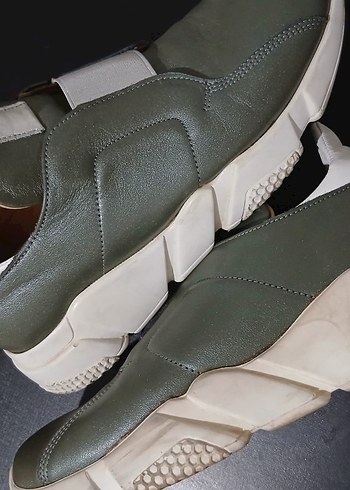 Yeşil Deri Kadın Dolgu Topuklu Spor Ayakkabı - Görsel 2