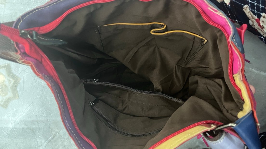 Renkli Püsküllü Bohem Gerçek Derili Çanta - Görsel 2