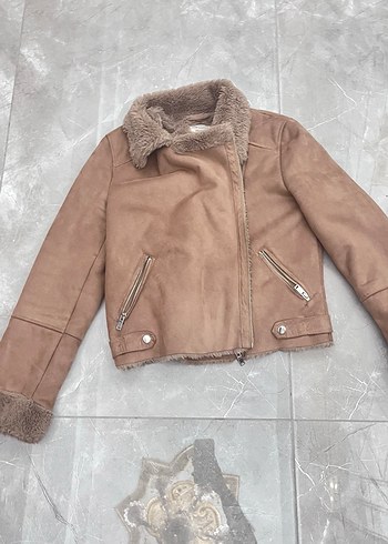 Kürklü Bej Süet Kadın Ceket - Görsel 3