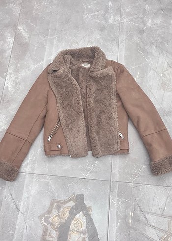 Kürklü Bej Süet Kadın Ceket - Görsel 4